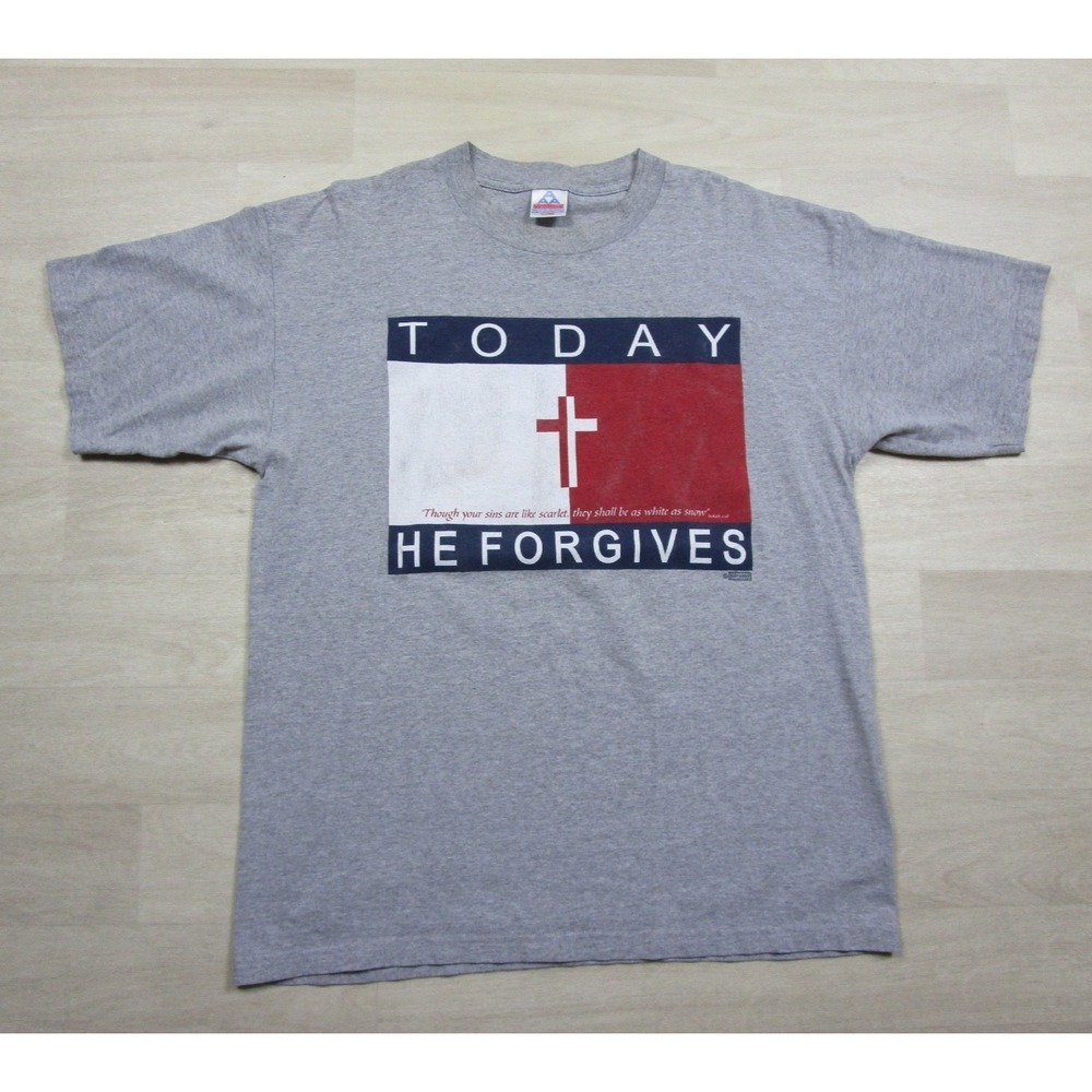 Vintage Y2K Jesus T Shirt (XL) Isaiah 1:18 Today He Forgives Christian Religious